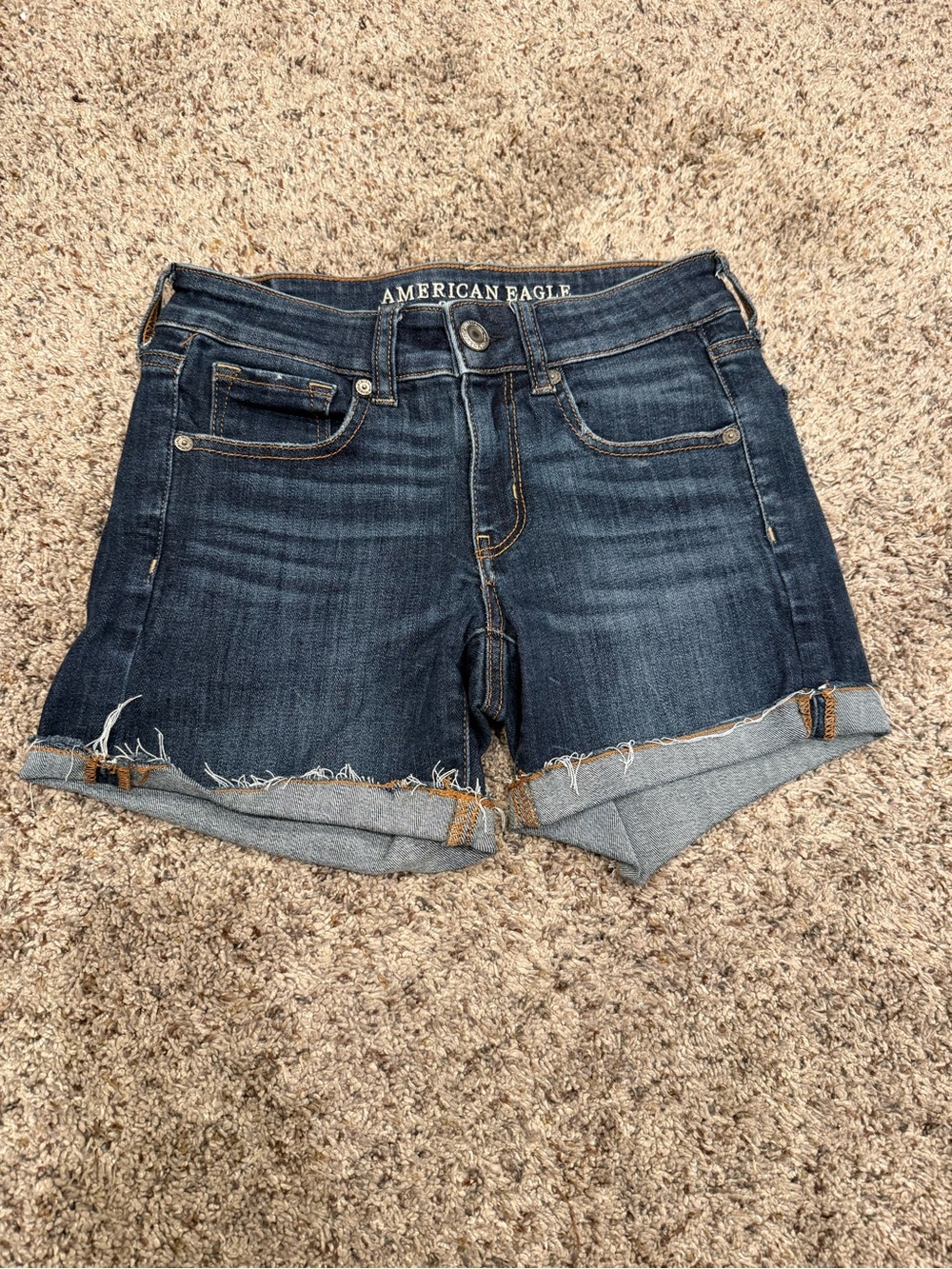 American Eagle Outfitters Dark Blue Rolled Hem Denim Shorts